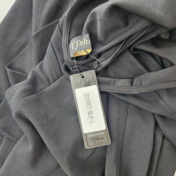 Vfshow Elegant Black Women's Evening Dress Ruffled Peplum & Flounce Size Large - Picture 12 of 13